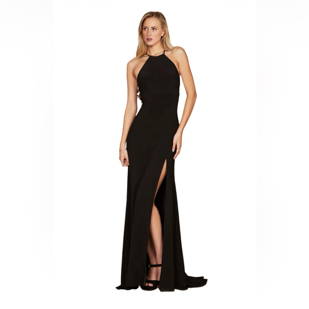 Dylan & Davids Black Halter Evening Gown Size 8 Nwt Slit Formal Dress Dd1329